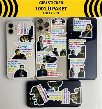 Sticker Gibi 100 Adet Karışık Paket