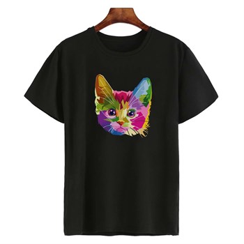 Tshirt Unisex Normal Kalıp Kedi Sulu Boya